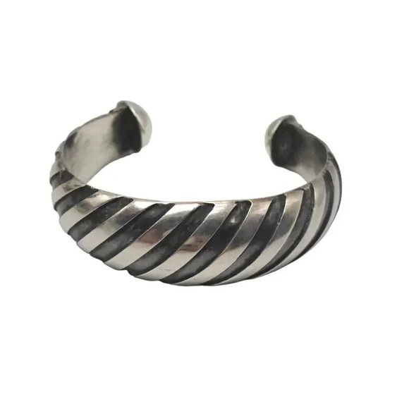 925 Sterling Silver Texture Southwestern Cable Open Cuff Bracelet Vintage - Picture 1 of 9